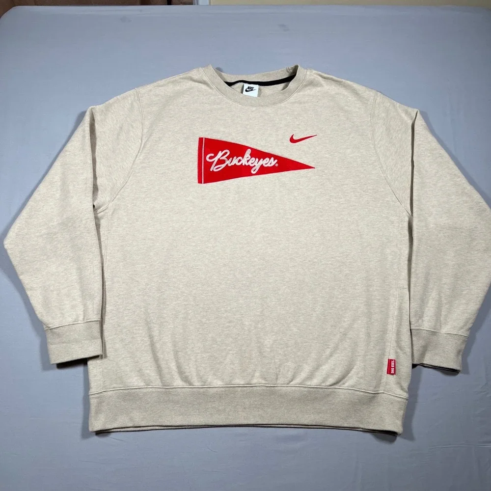 Nike Ohio State Buckeyes Sweatshirt Mens XXL Oatmeal Heather‎ Pennant Crewneck